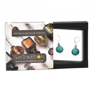 Pastiglia notte esmeralda - aretes verde esmeralda gancho cerrado joyas de cristal de murano de venecia