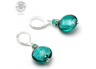 Leverback emerald green earrings jewelry real glass murano from venice