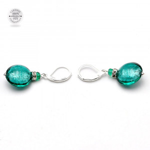 Leverback emerald green earrings jewelry real glass murano from venice