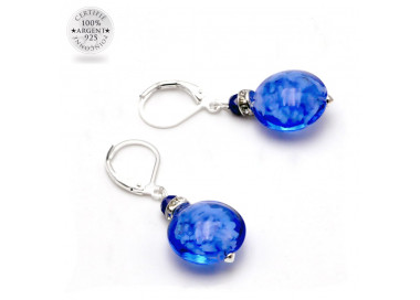 Boucles d'oreilles dormeuses bleu marine en veritable verre de murano de venise