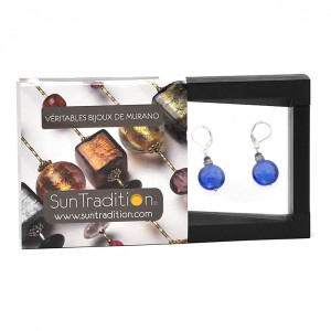 Pastiglia notte blue navy - leverback blue navy earrings jewelry real glass murano from venice