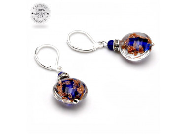 Boucles d'oreilles dormeuses aventurine cobalt en veritable verre de murano de venise