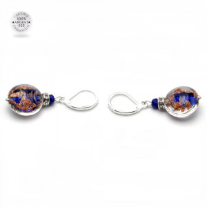 Boucles d'oreilles dormeuses aventurine cobalt en veritable verre de murano de venise