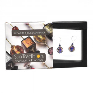 Pastiglia notte aventurine cobalt - boucles d'oreilles dormeuses aventurine cobalt en veritable verre de murano de venise