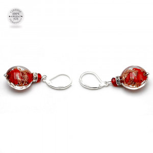 Boucles d'oreilles dormeuses aventurine rouge en veritable verre de murano de venise