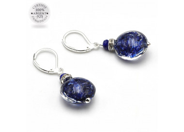 Boucles d'oreilles dormeuses aventurine bleu marine verre de murano