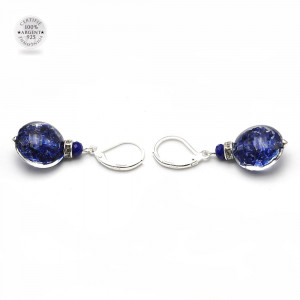 Boucles d'oreilles dormeuses aventurine bleu marine verre de murano