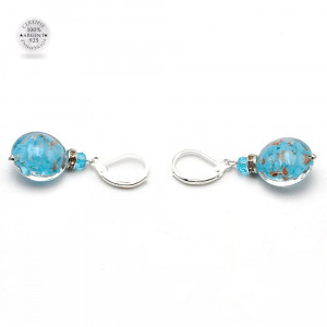 Boucles d'oreilles dormeuses aventurine bleu ciel verre de murano