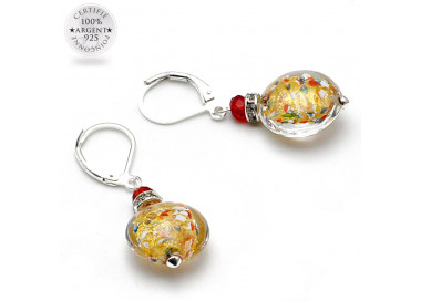 Boucles d'oreilles dormeuses or multicolore en veritable verre de murano de venise