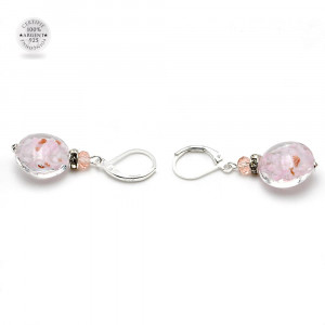 Boucles d'oreilles dormeuses aventurine rose en veritable verre de murano de venise 