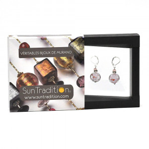 Pastiglia notte aventurine rose - boucles d'oreilles dormeuses aventurine rose en veritable verre de murano de venise