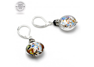 Boucles d'oreilles dormeuses argent multicolore en veritable verre de murano de venise 