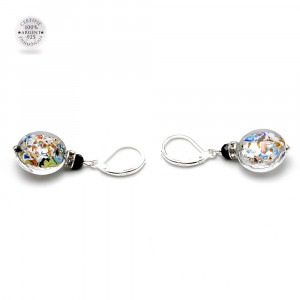 Boucles d'oreilles dormeuses argent multicolore en veritable verre de murano de venise 