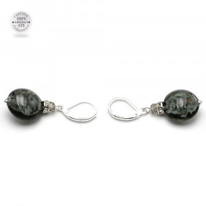 Boucles d'oreilles dormeuses aventurine gris en veritable verre de murano de venise 