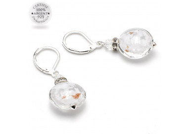 Brincos aventurine branco fecho em clip de cristal murano de veneza 