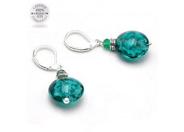 Boucles d'oreilles dormeuses vert emeraude aventurine verre de murano 