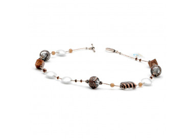  halsband silver smycken murano glas bariole brun