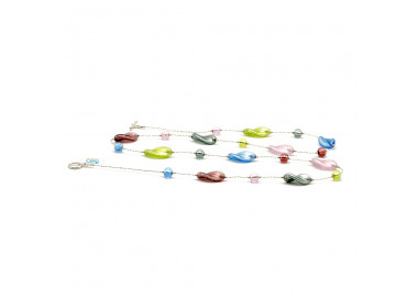 Necklace long silver multi-colored genuine murano glass