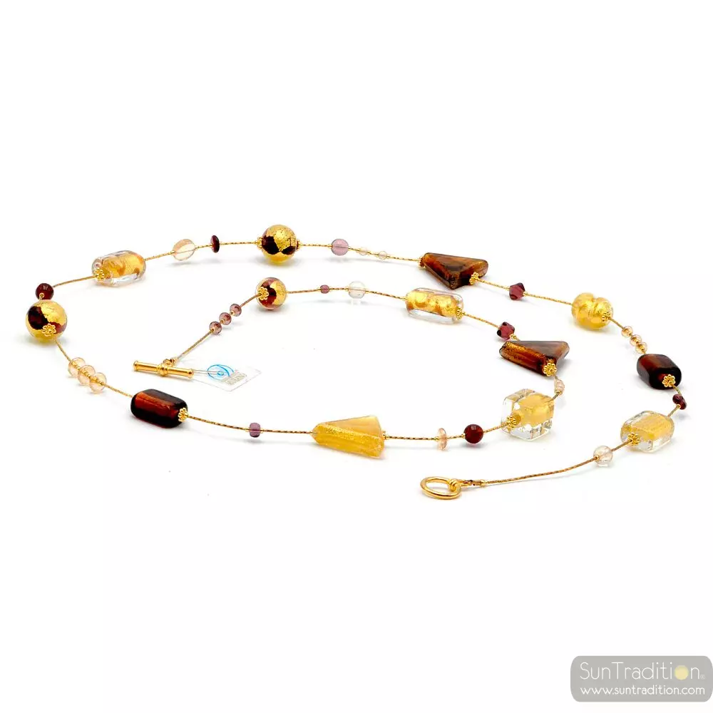 Asteroide - ketting lang amber goud originele murano glas