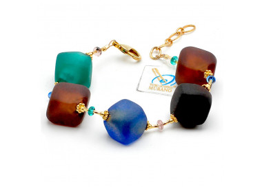 Blue and brown large beads bracelet  - blue and brown murano glass bracelet venitian and italian jewel