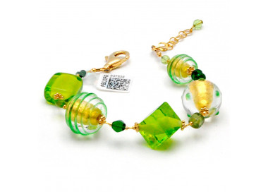 Pulseira verde e ouro genuíno de cristal de murano de veneza