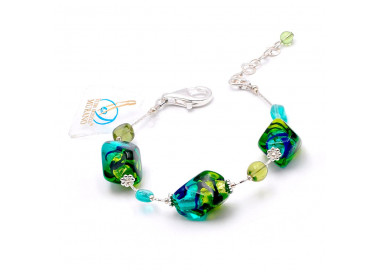 Green and blue murano glass bracelet real jewel of venice italy