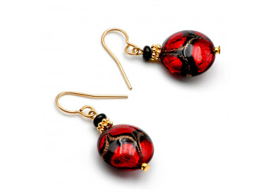 Red murano glass earrings genuine venice glass