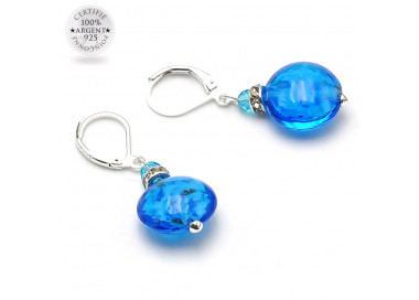 Boucles d'oreilles dormeuses bleu ciel aventurine en veritable verre de murano de venise 