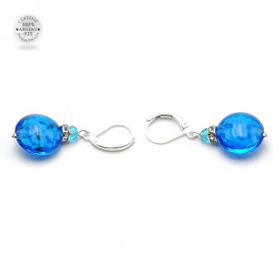 Boucles d'oreilles dormeuses bleu ciel aventurine en veritable verre de murano de venise 