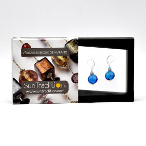 Pastiglia notte light blue  - leverback light blue navy earrings jewelry real glass murano from venice