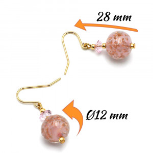 Opaline rose - boucles d'oreilles rose en veritable verre de murano de venise