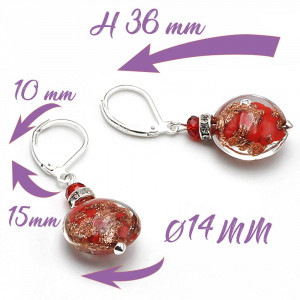 Boucles d'oreilles dormeuses aventurine rouge en veritable verre de murano de venise