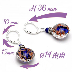 Boucles d'oreilles dormeuses aventurine cobalt en veritable verre de murano de venise