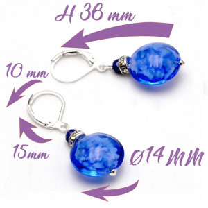 Leverback blue navy earrings jewelry real glass murano from venice