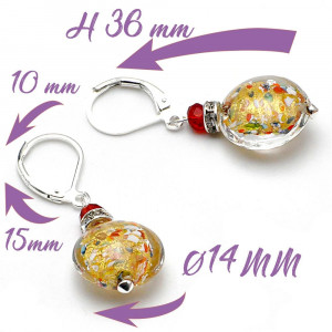 Boucles d'oreilles dormeuses or multicolore en veritable verre de murano de venise