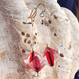 Pendientes murano rojo  joyas en verdadero cristal de murano de venecia