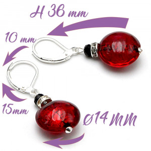 Boucles d'oreilles dormeuses rouge bijoux en veritable verre de murano de venise