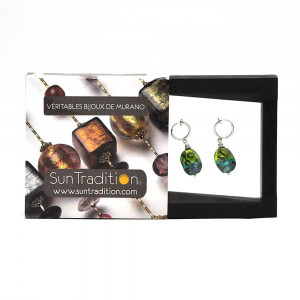 Sasso bicolore verde y azul - pendientes de cristal de murano verde y azul sin perforaciones