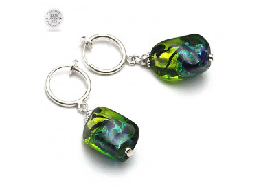 Oorbellen murano glas groen en blauw geen piercing