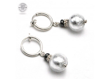 Boucles oreilles non percee argent en veritable verre de murano de venise