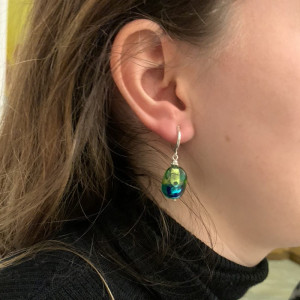 Pendientes de cristal de murano verde y azul sin perforaciones