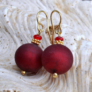 Boucles d'oreilles rouge verre murano