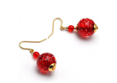 Red murano glass earrings in genuine glass from venice