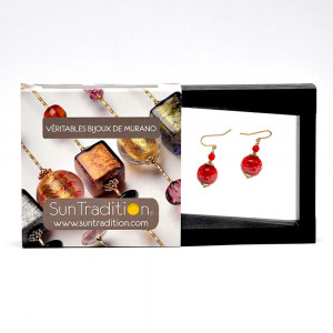 Red murano glass earrings in genuine glass from venice