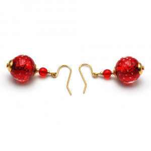 Red murano glass earrings in genuine glass from venice