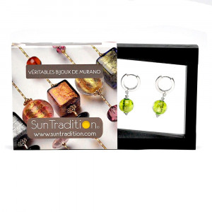 Fizzy arcobaleno anis green - anise green leverback earrings in real venice murano glass