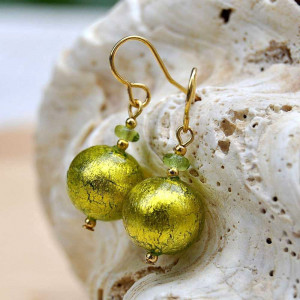 Aretes  murano verde anís joyas verdadero cristal de murano de venecia