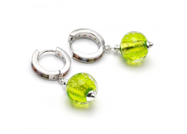 Fizzy arcobaleno anis green - anise green leverback earrings in real venice murano glass