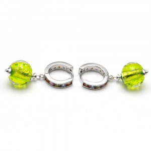 Fizzy arcobaleno anis green - anise green leverback earrings in real venice murano glass