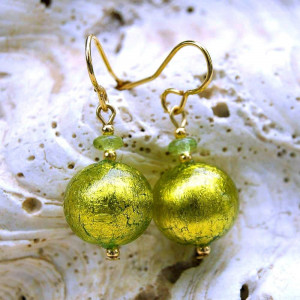 Boucles d'oreilles verre murano vert anis